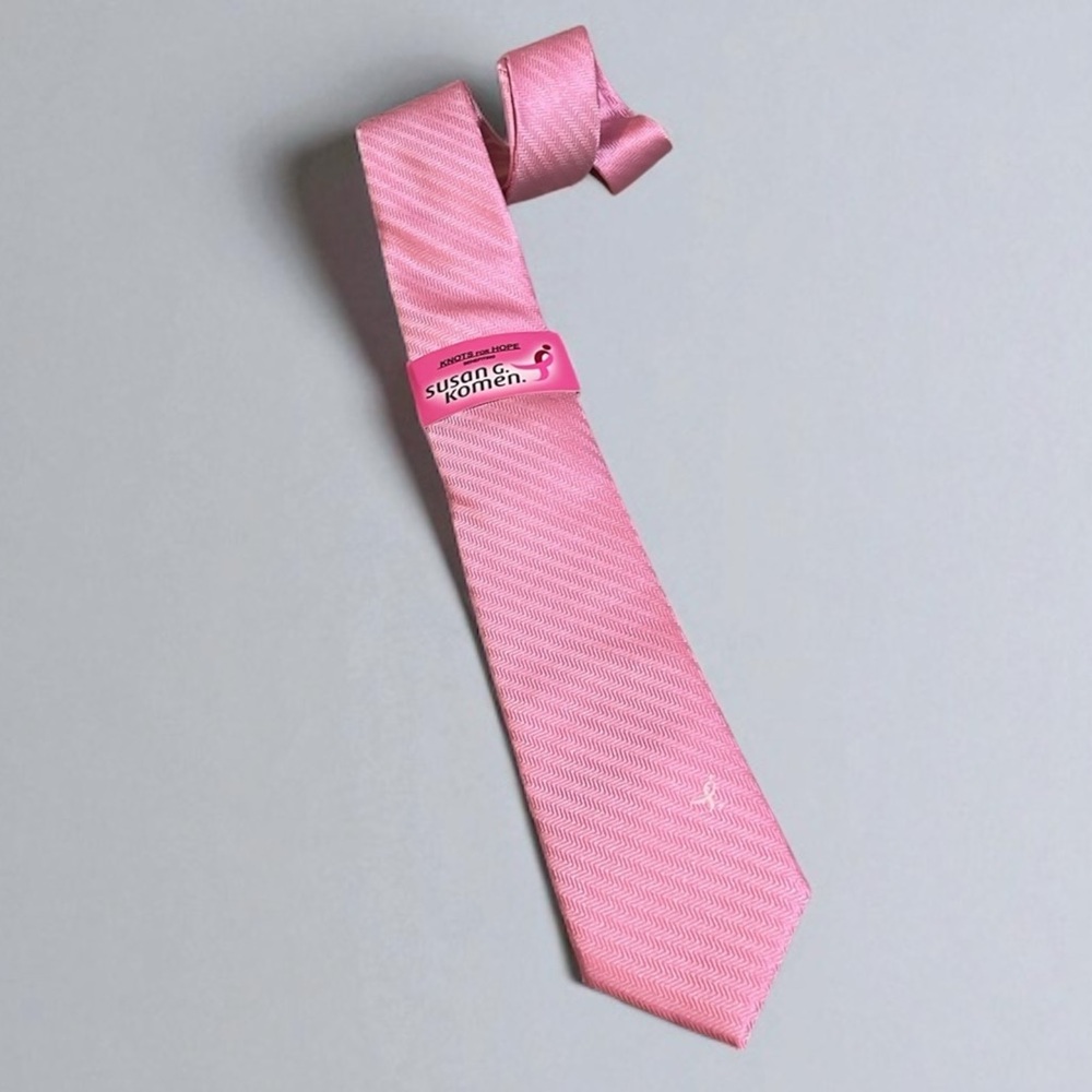 SUSAN G. KOMEN KNOTS FOR HOPE HERRINGBONE STRIPED TIE PINK NEW WITH TAGS